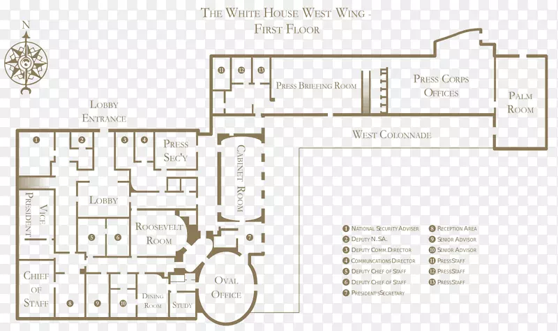 西翼平面图房室内设计服务-白宫