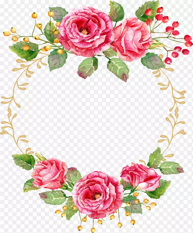 玫瑰水彩画花卉设计-水彩画蝴蝶