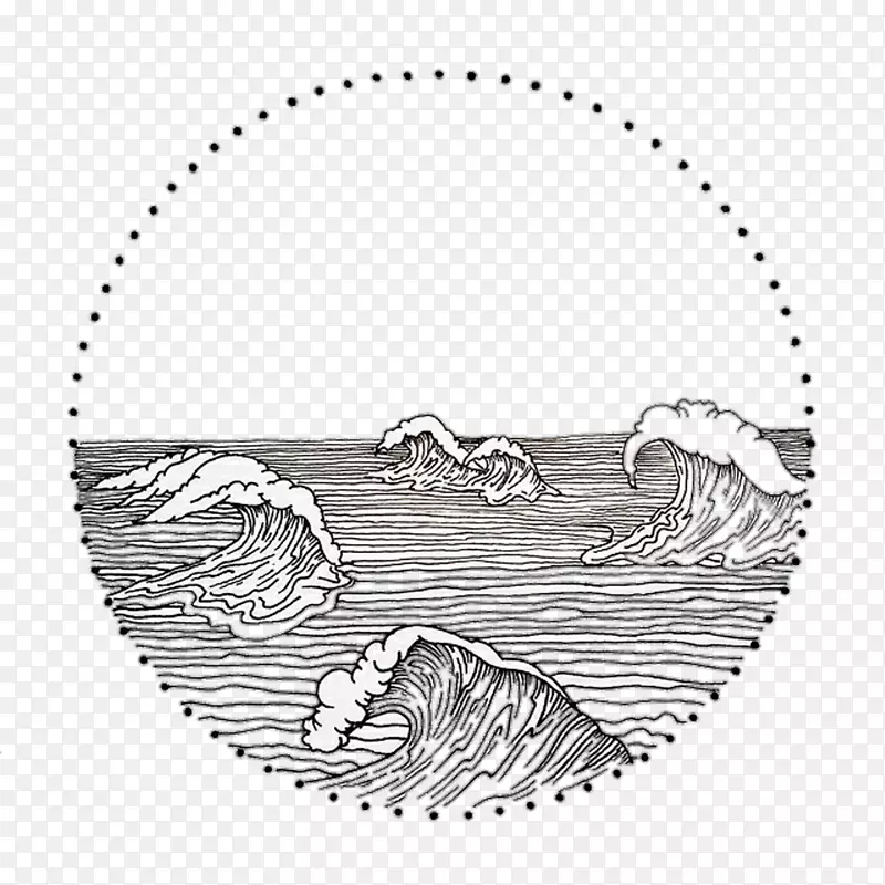 从神奈川平面设计的巨浪-海洋水彩画