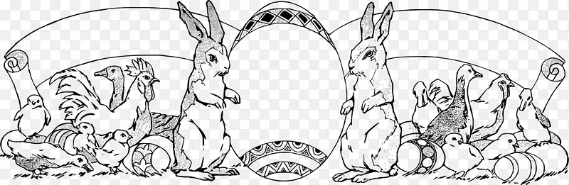 复活节兔子线画夹艺术-复活节横幅