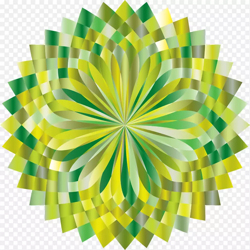 对称线绿圆图案-莲花