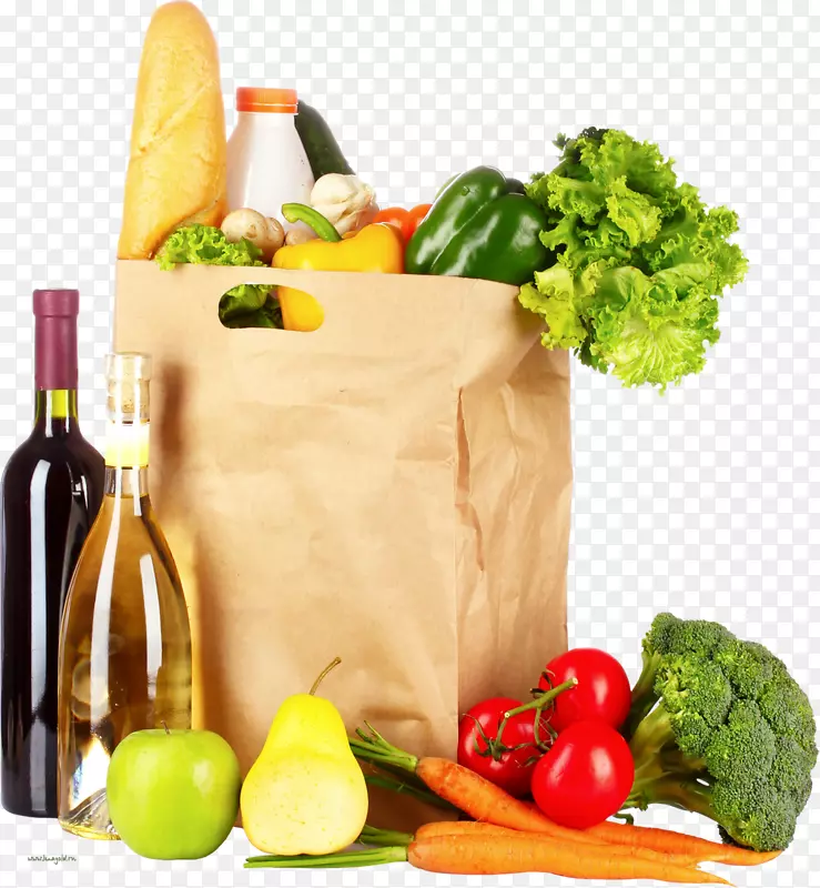 纸袋购物袋和手推车蔬菜杂货店食品