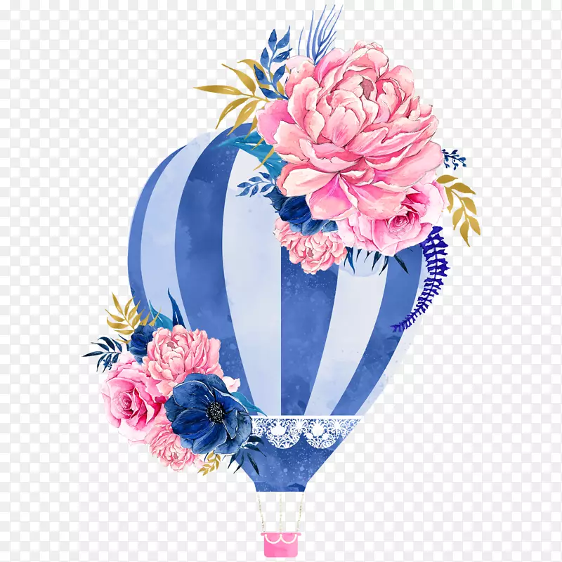水彩画热气球水彩花卉水彩画气球