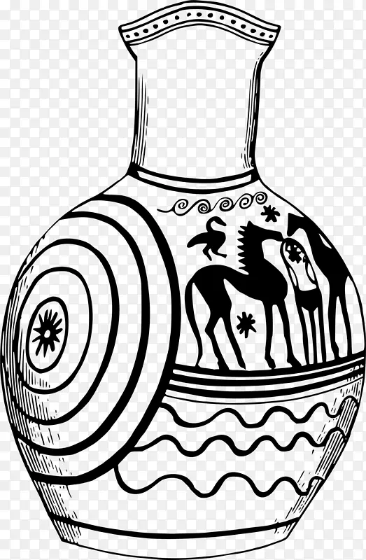 黑白线艺术花瓶画古希腊艺术花瓶