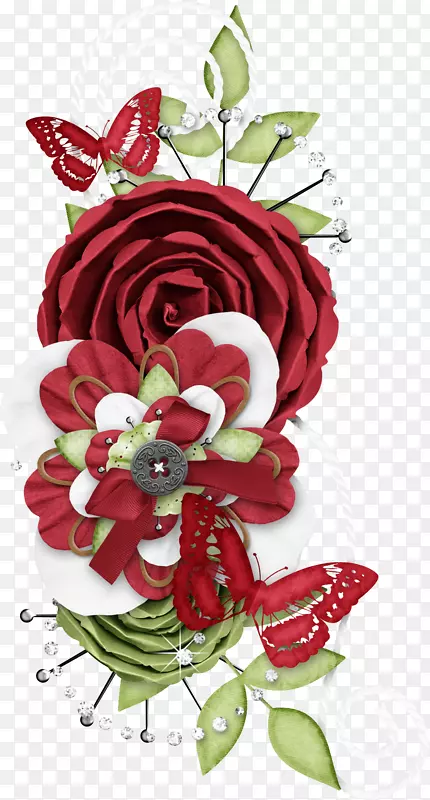切花玫瑰花图案-红色蝴蝶