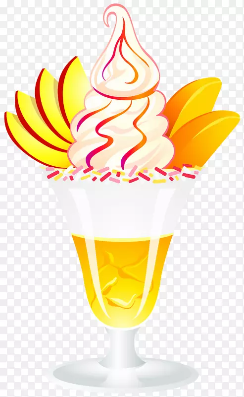 圣代冰淇淋桃子和奶油甜点夹艺术-冰淇淋筒