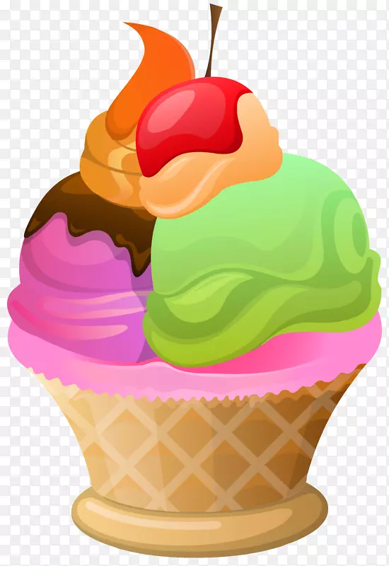 冰淇淋圆锥形圣代华夫饼-冰淇淋
