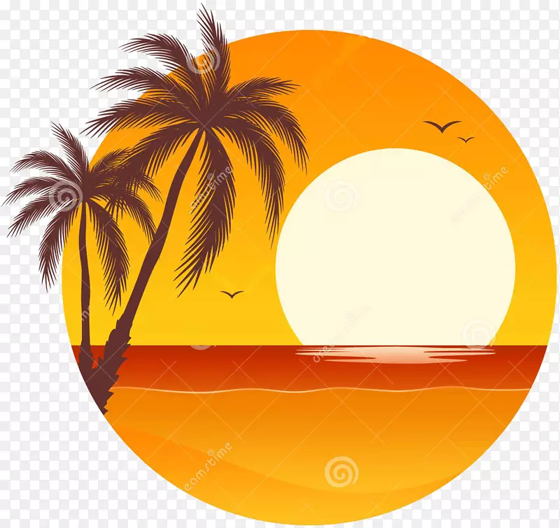 日落剪贴画-棕榈边框