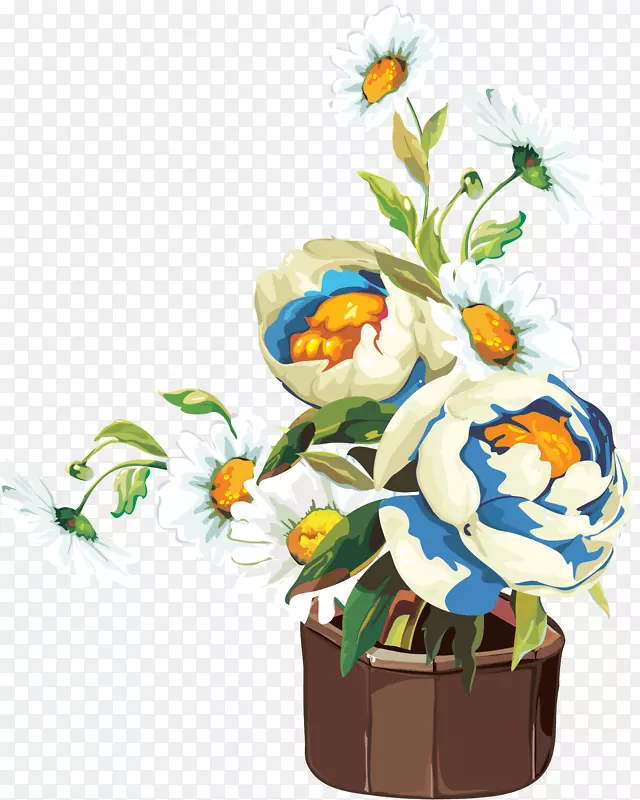 花盆剪贴画-花艺设计水彩画花