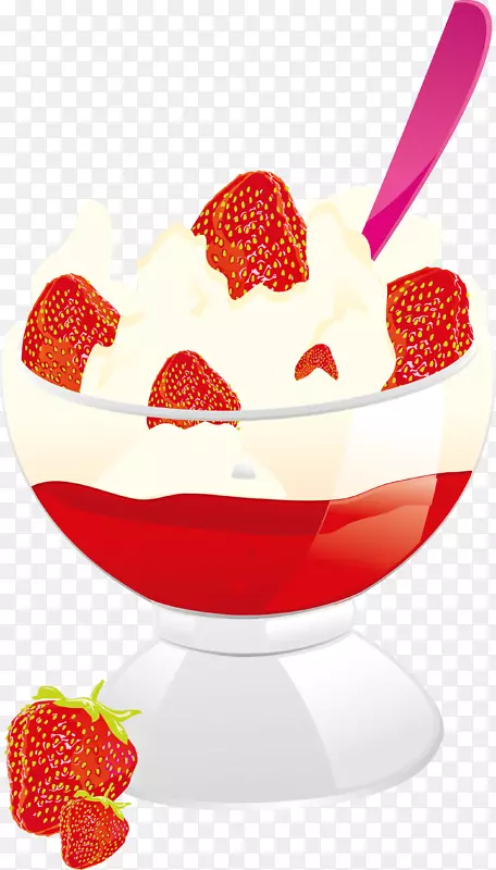 草莓冰淇淋冷冻酸奶华夫饼冰淇淋