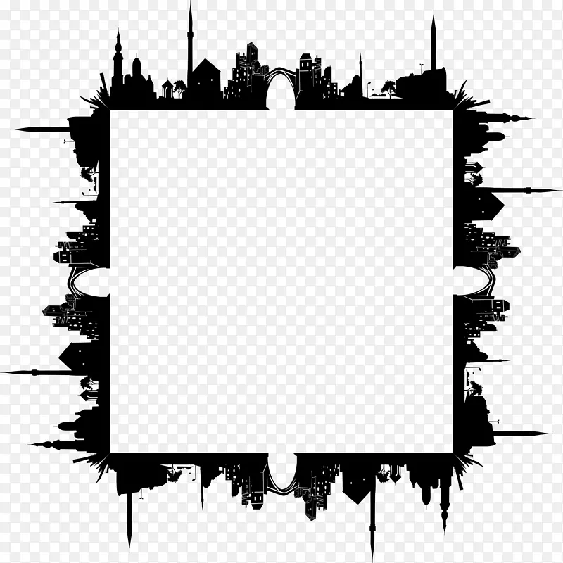 城市：天际线，绘画，剪贴画，正方形框架