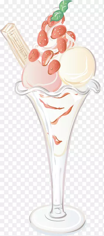 冰淇淋锥，圣代冷冻甜点，草莓冰淇淋-冰淇淋