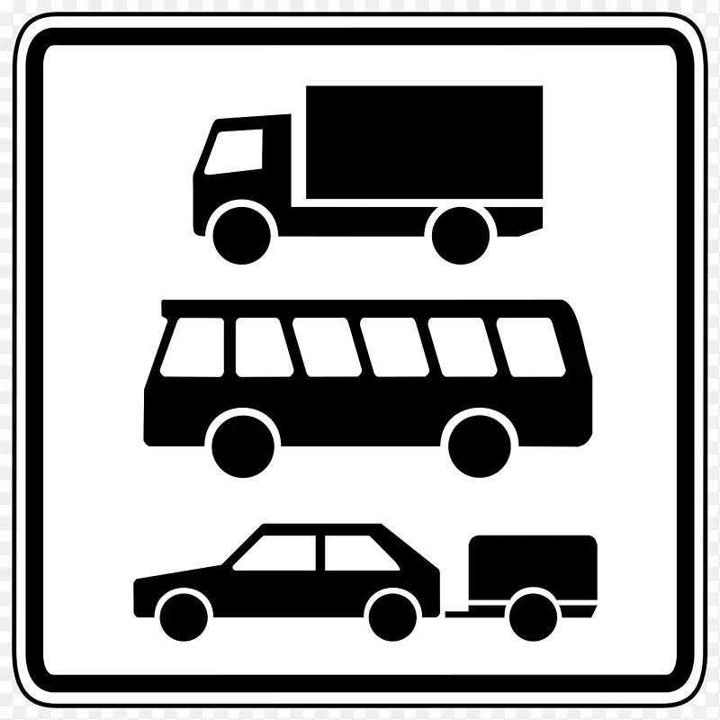 公共汽车交通标志卡车超车.道路交通标志