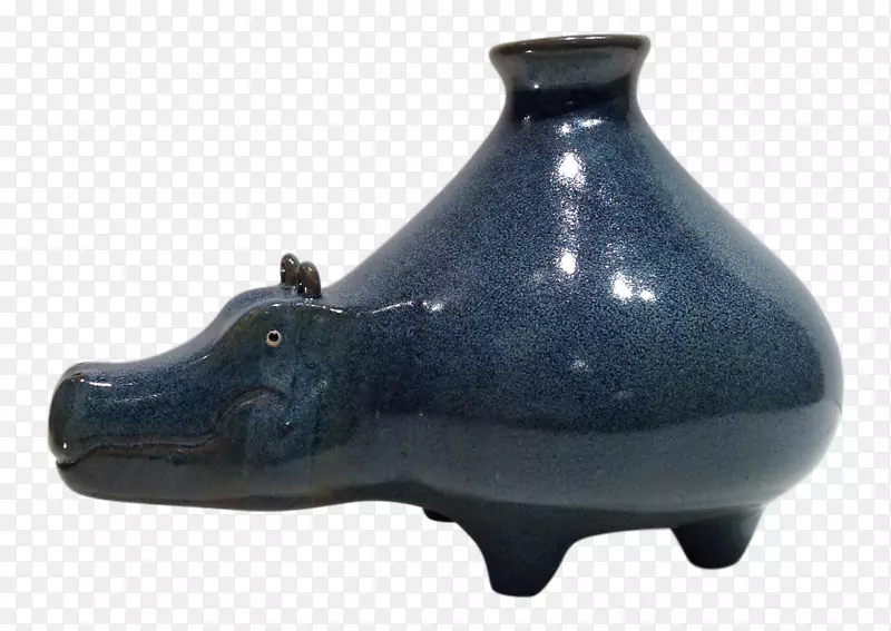 陶瓷钴蓝陶器花瓶-河马