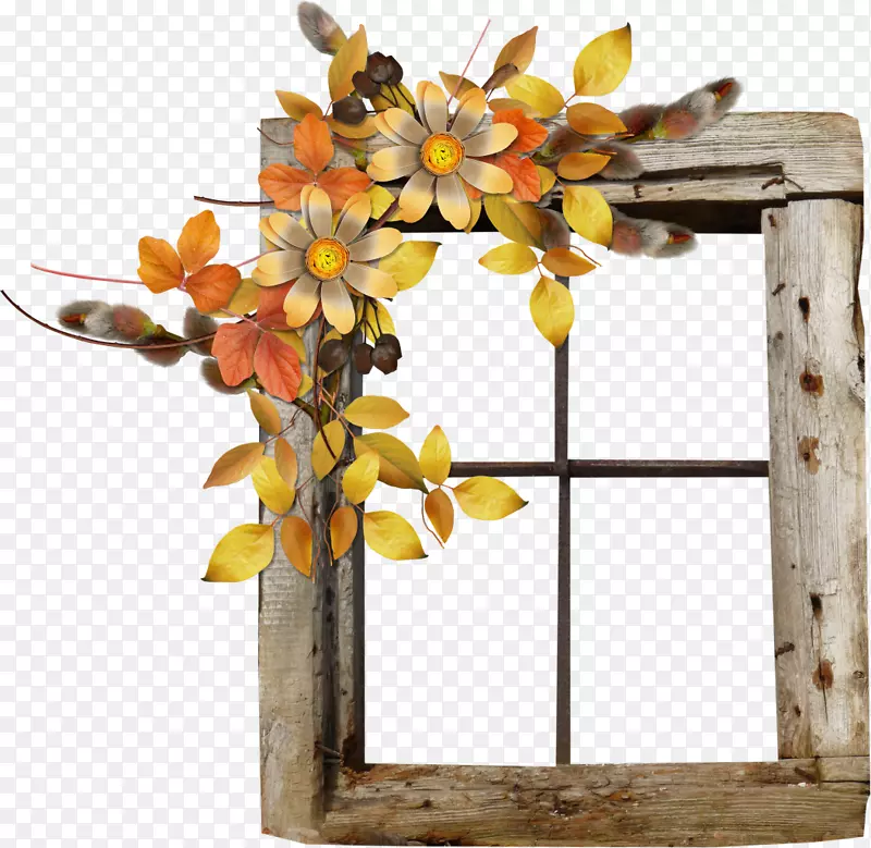 窗框花卉剪贴画-秋季