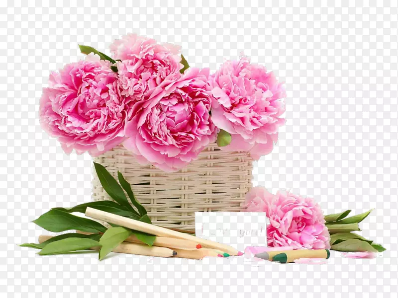 粉红色花束玫瑰花篮牡丹