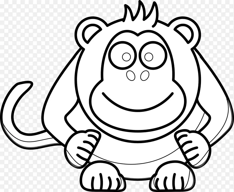 黑白猴子剪贴画-卡通电脑