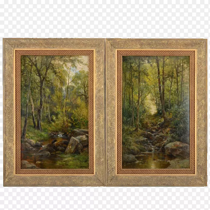 窗画，森林画框，木画，油画