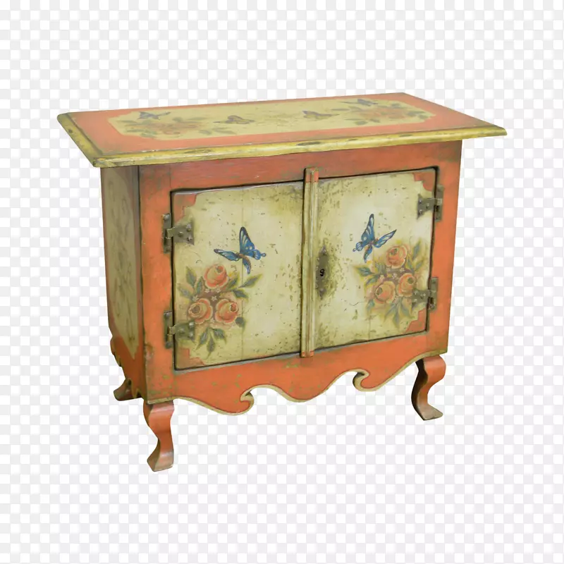 床头柜、古董家具自助餐和餐具柜.手绘蝴蝶