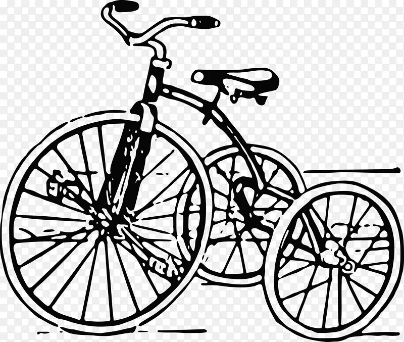 三轮车自动人力车剪贴画-老式自行车手