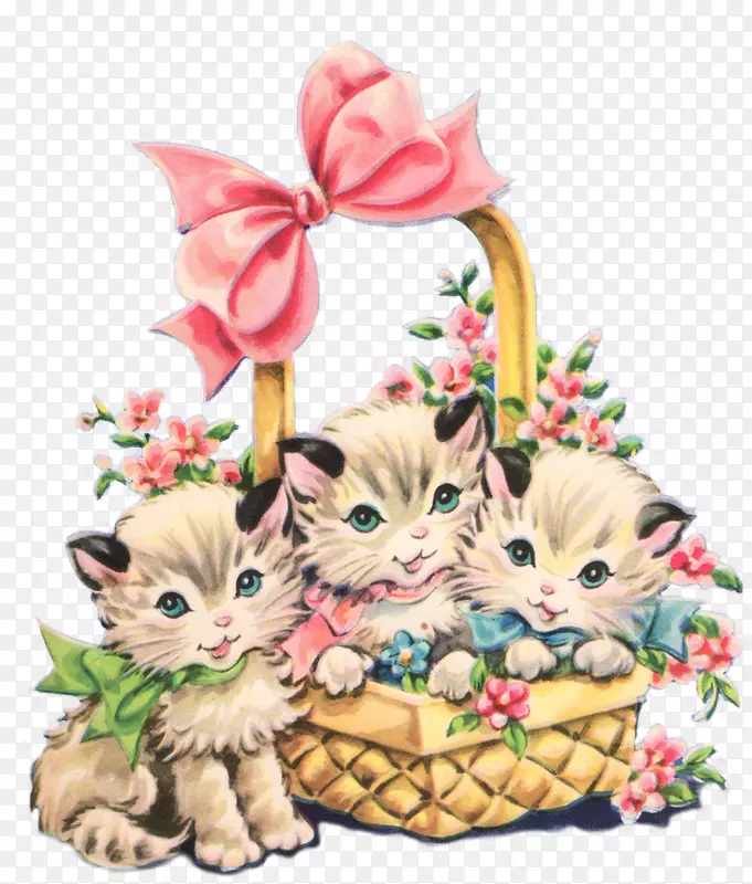 猫剪贴画-陈年花卉快乐妇女节
