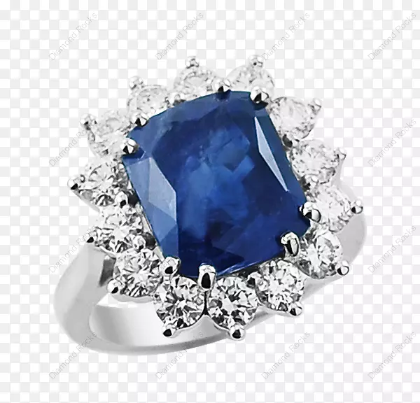 宝石蓝宝石珠宝订婚戒指-钻石岩石