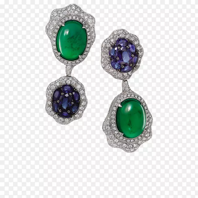 耳环珠宝，宝石，祖母绿，克拉-cobochon珠宝