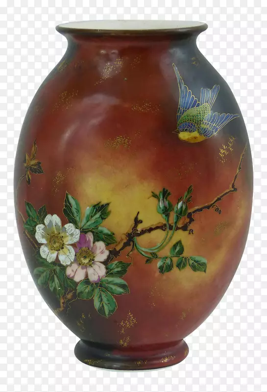 陶瓷花瓶，陶器花盆.手绘鸟和花