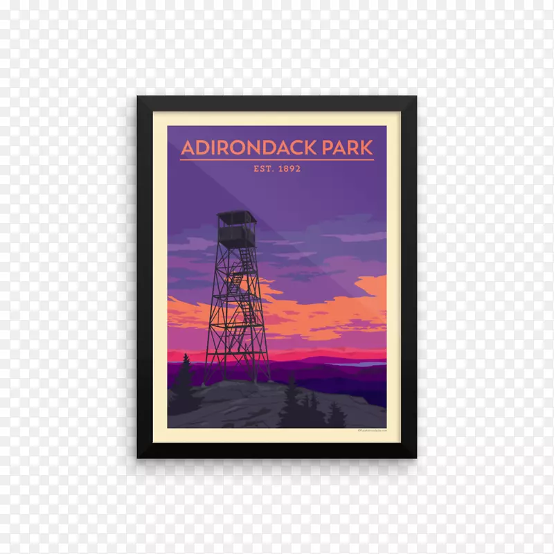 白面山阿迪朗达克公园飓风山湖平地海报-复古电子传单