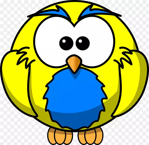 猫头鹰鸟动画剪贴画-黄色和蓝色