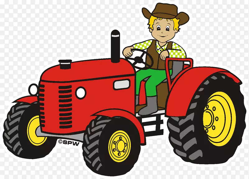 拖拉机农业，农业机械，农业工程贴纸.卡通农民