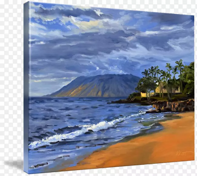 夏威夷油画风浪水彩画海洋