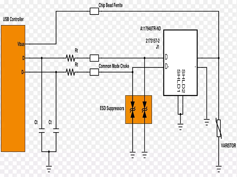 静电放电瞬态电压抑制二极管压敏电阻器电路原理图