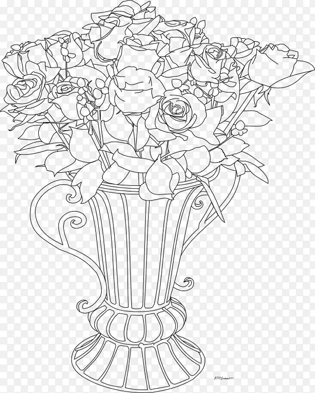画花盆花瓶艺术素描玫瑰花盆