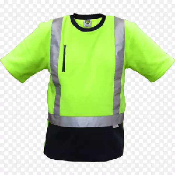 t恤袖子运动服外套绿色-黄色警戒线