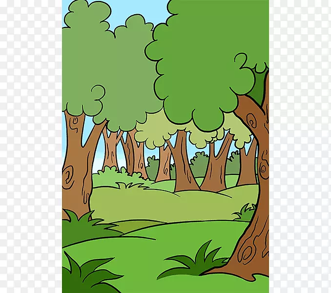 绘画卡通水彩画森林卡通热带雨林