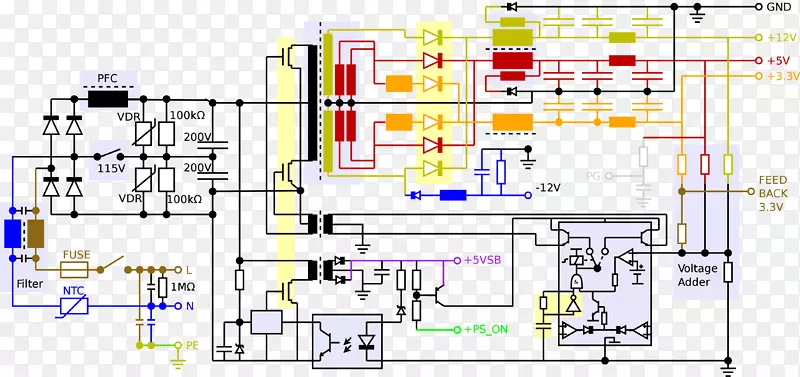 电源单元电路图接线图功率转换器电子电路电路图