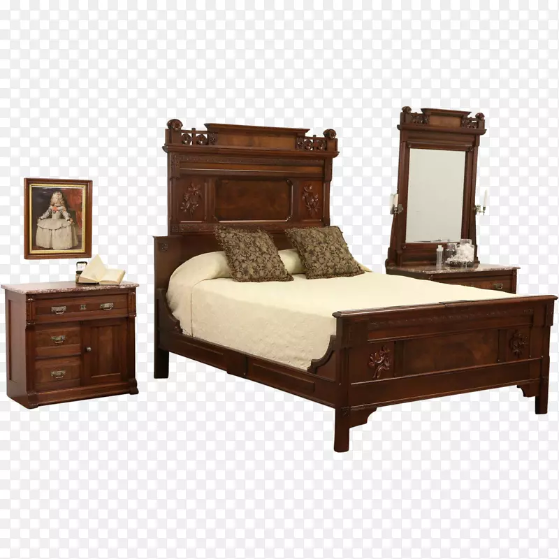 床头柜，卧室家具，床架-核桃和杏仁