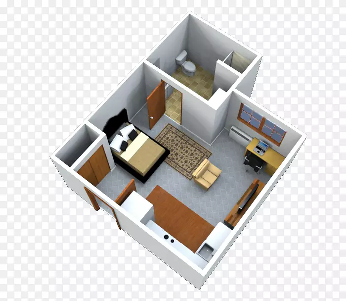 3D平面图演播室公寓楼-3D住宅