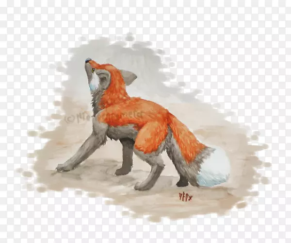 红狐狗食肉-狐狸水彩画