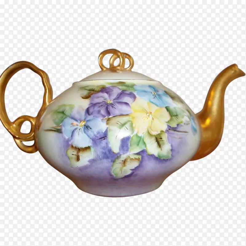 餐具，陶瓷茶壶，淡紫色薰衣草.复古手绘