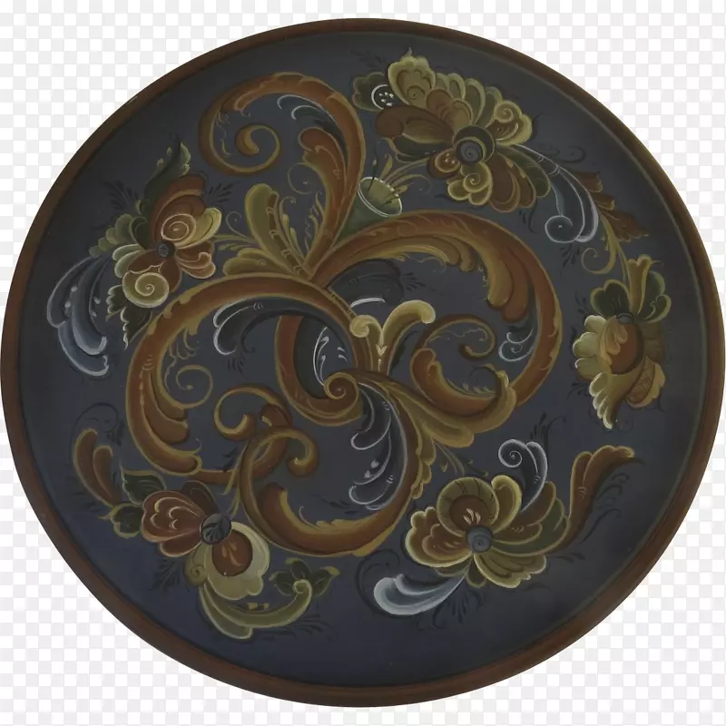 盘子陶瓷板餐具棕色复古手绘