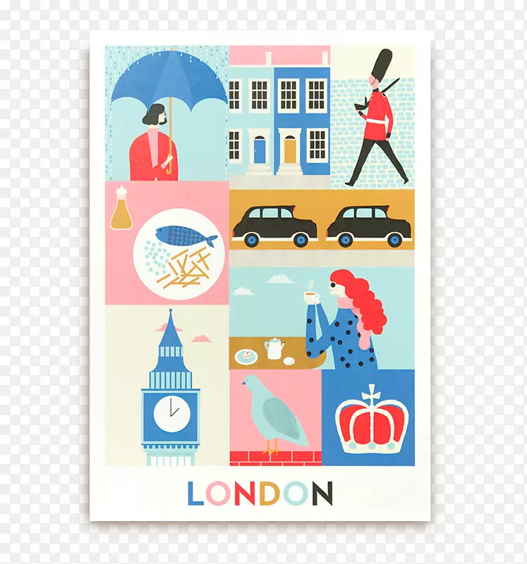 明信片纸平面设计.伦敦古典创意插图
