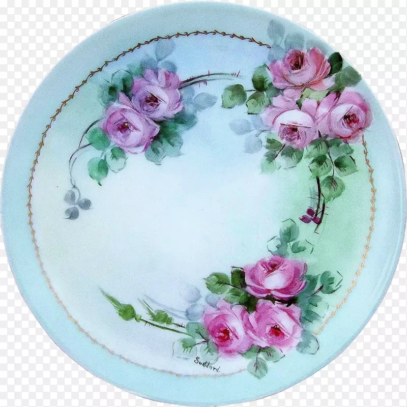 餐具盘片蔷薇科玫瑰手绘花卉材料