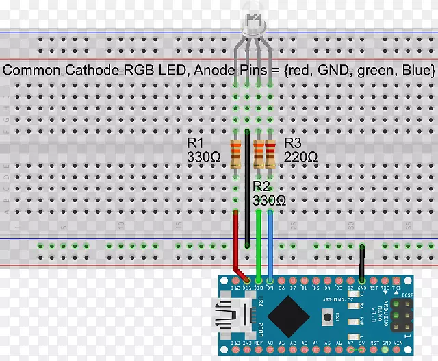 Arduino发光二极管接线图电子电路rgb彩色电路板