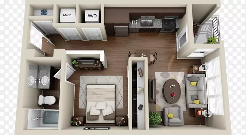 工作室公寓平面图三维平面图-产品效果图