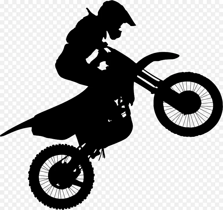 摩托摩托车特技骑轮式剪影-骑摩托车