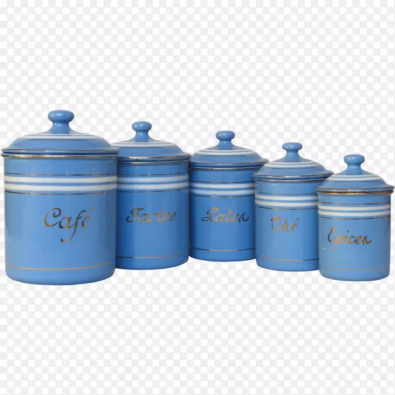 钴蓝厨房罐陶瓷搪瓷手绘蓝天白云背景