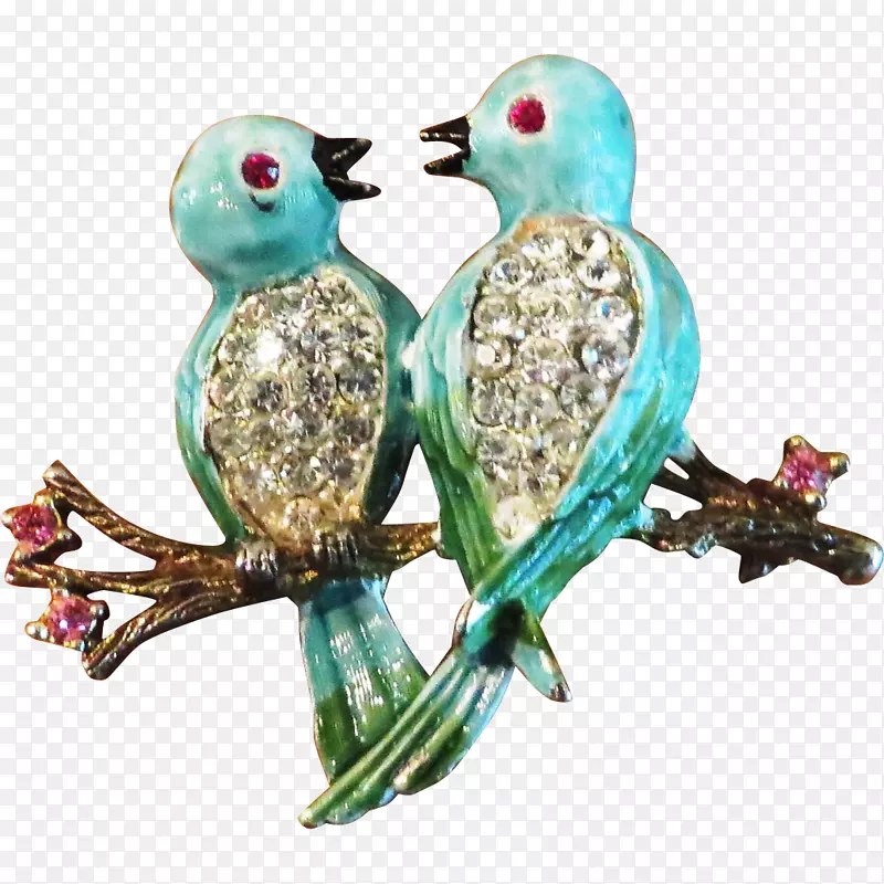 绿松石珠宝宝石胸针-爱情鸟
