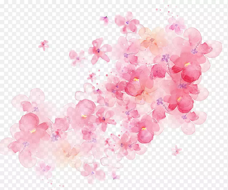 水彩画粉红色花
